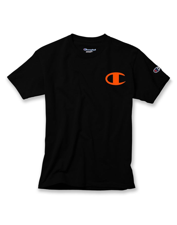 Champion Boys T-Shirt NZ - Cotton Logo Pieces Black ( 8653-OMLND )